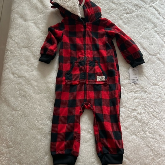 New Carter's New Plaid Hooded Fleece One Piece - New Kids 18M - Picture 1 of 4